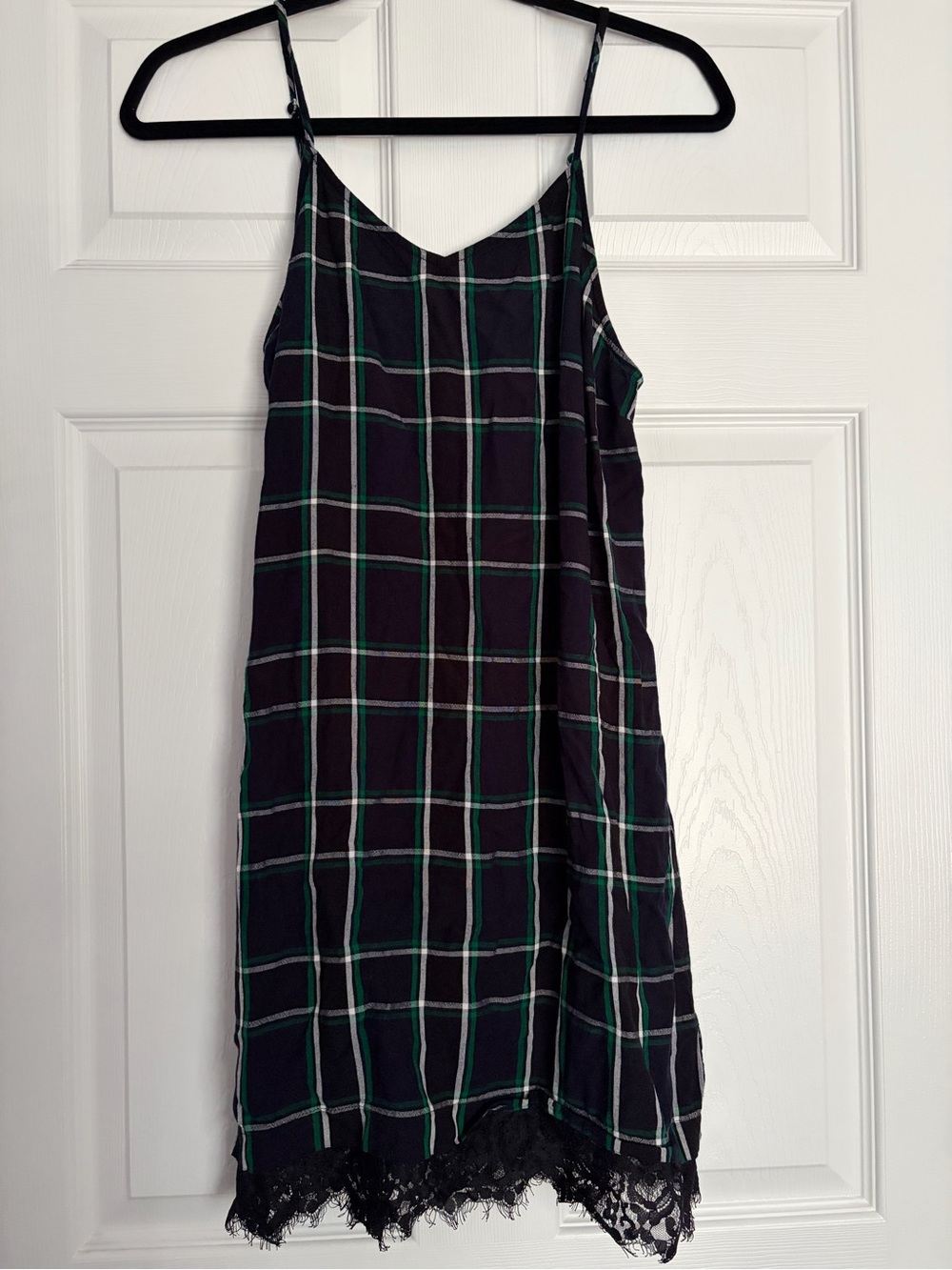Arizona Jean Company Black Plaid Slip Dress with Green and White Lines